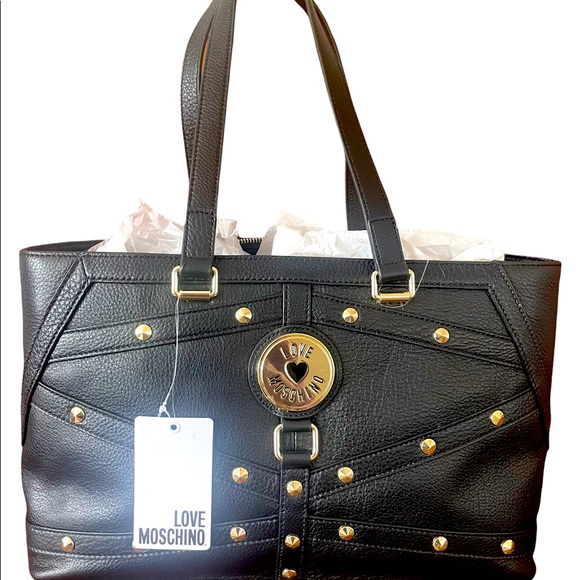 NEW!! ❤️ Love Moschino 100% Pebble Leather Studded Handbag/Purse - Picture 1 of 8